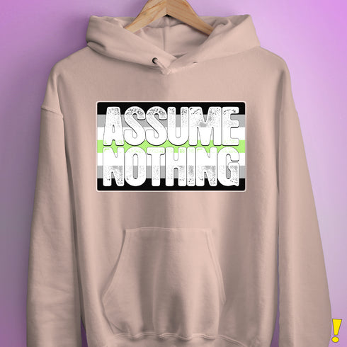 Assume Nothing Agender Pride Flag Hoodie - Light Pink